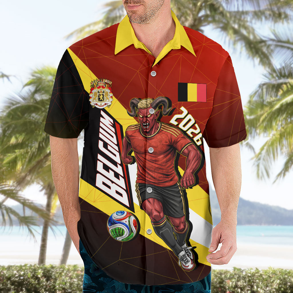 Personalized Belgium Red Devils Football Mascot Hawaiian Shirt Fierce Devil Graphic With Belgian Flag