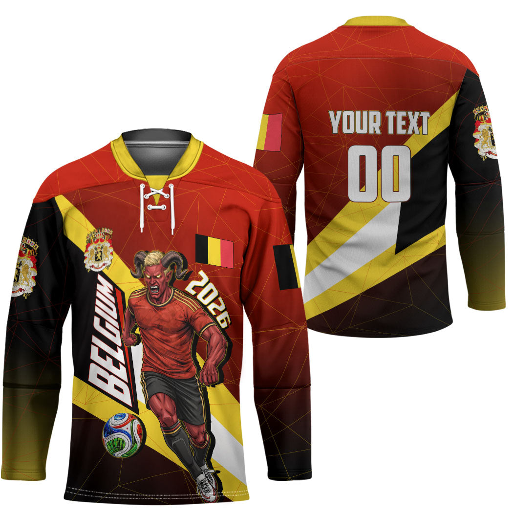Personalized Belgium Red Devils Football Mascot Hockey Jersey Fierce Devil Graphic With Belgian Flag