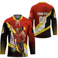 Personalized Belgium Red Devils Football Mascot Hockey Jersey Fierce Devil Graphic With Belgian Flag