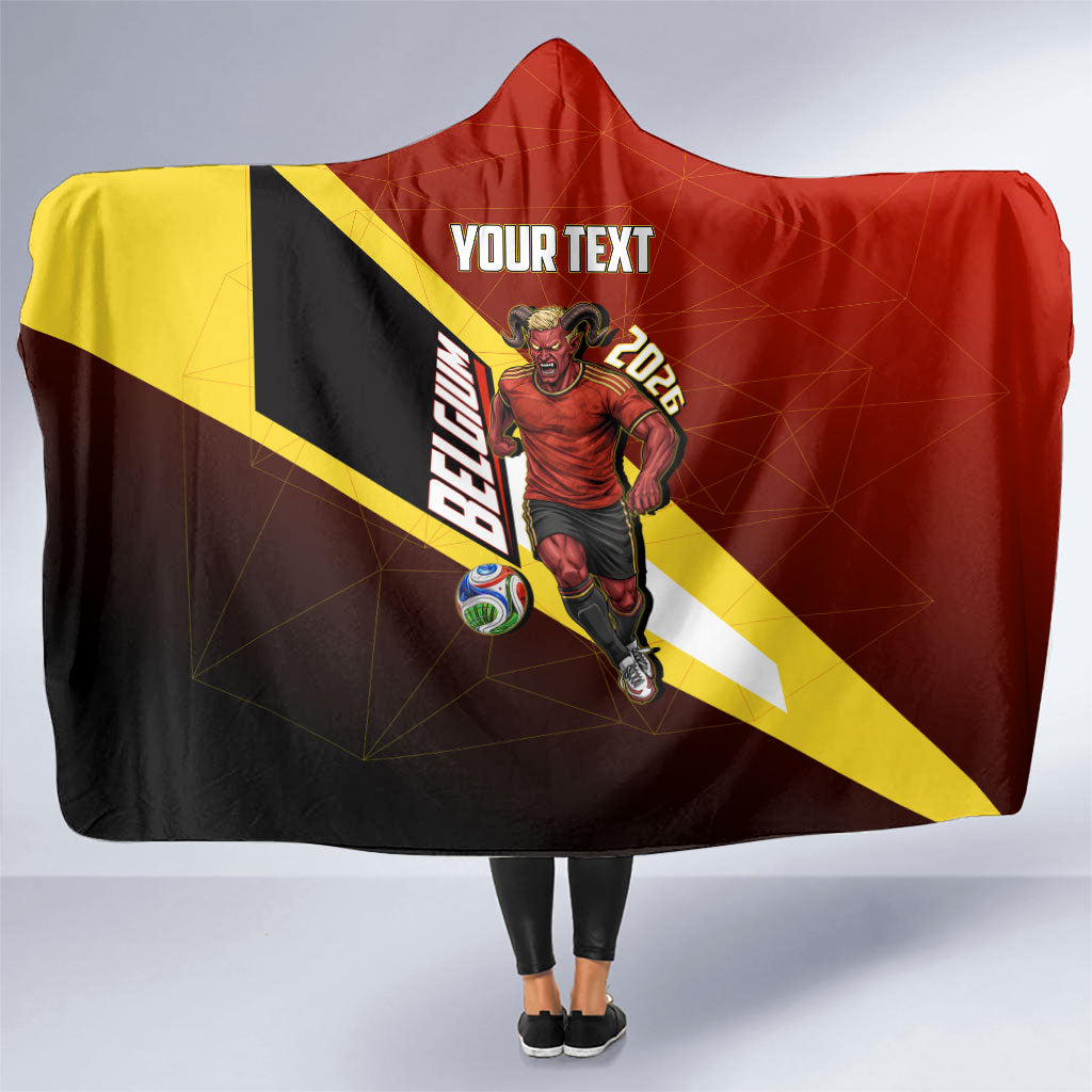 Personalized Belgium Red Devils Football Mascot Hooded Blanket Fierce Devil Graphic With Belgian Flag