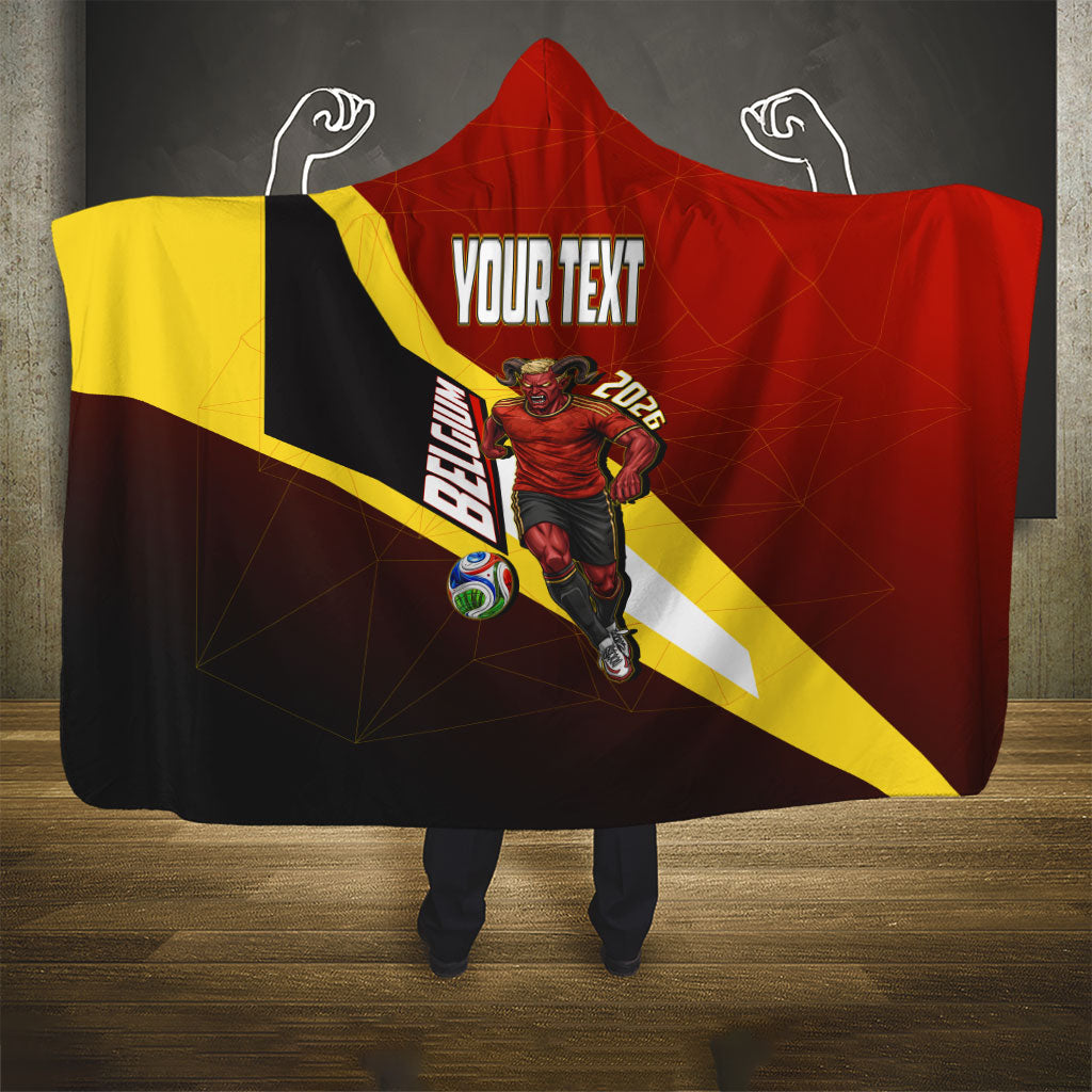 Personalized Belgium Red Devils Football Mascot Hooded Blanket Fierce Devil Graphic With Belgian Flag