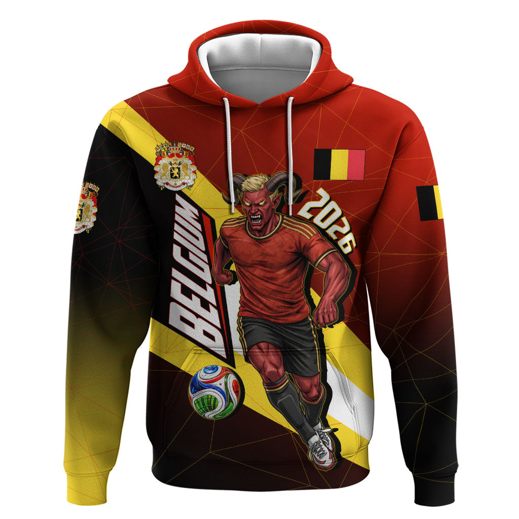 Personalized Belgium Red Devils Football Mascot Hoodie Fierce Devil Graphic With Belgian Flag