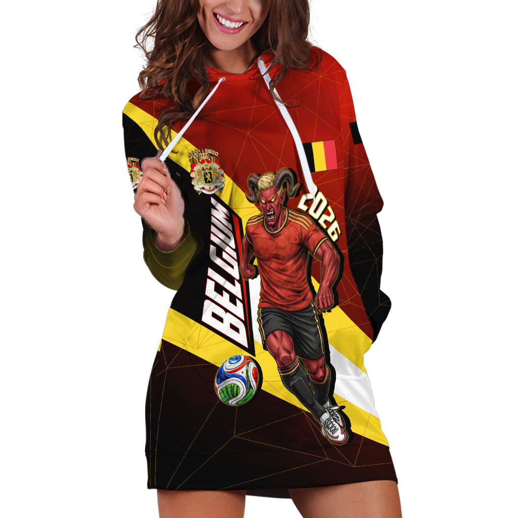 Personalized Belgium Red Devils Football Mascot Hoodie Dress Fierce Devil Graphic With Belgian Flag