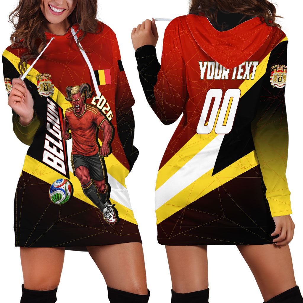 Personalized Belgium Red Devils Football Mascot Hoodie Dress Fierce Devil Graphic With Belgian Flag