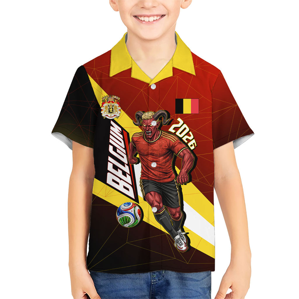 Personalized Belgium Red Devils Football Mascot Kid Hawaiian Shirt Fierce Devil Graphic With Belgian Flag