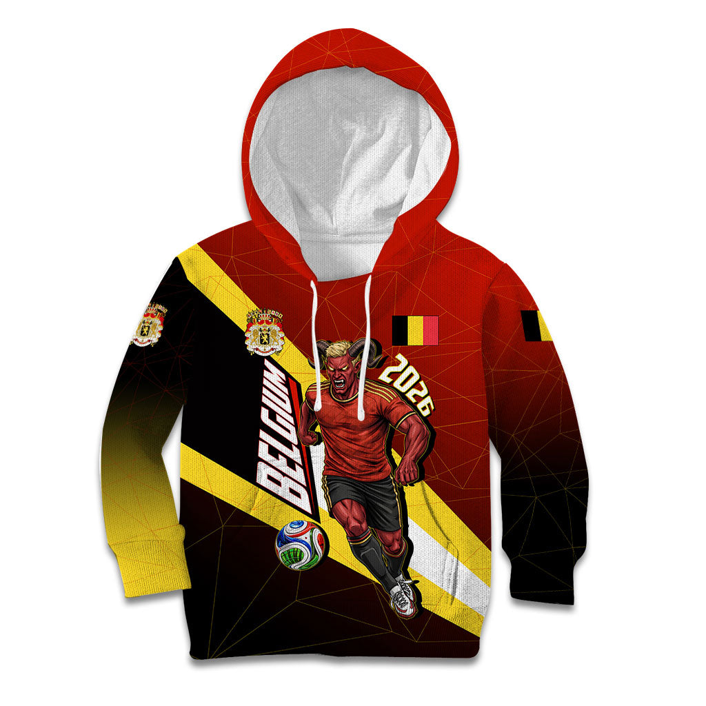 Personalized Belgium Red Devils Football Mascot Kid Hoodie Fierce Devil Graphic With Belgian Flag