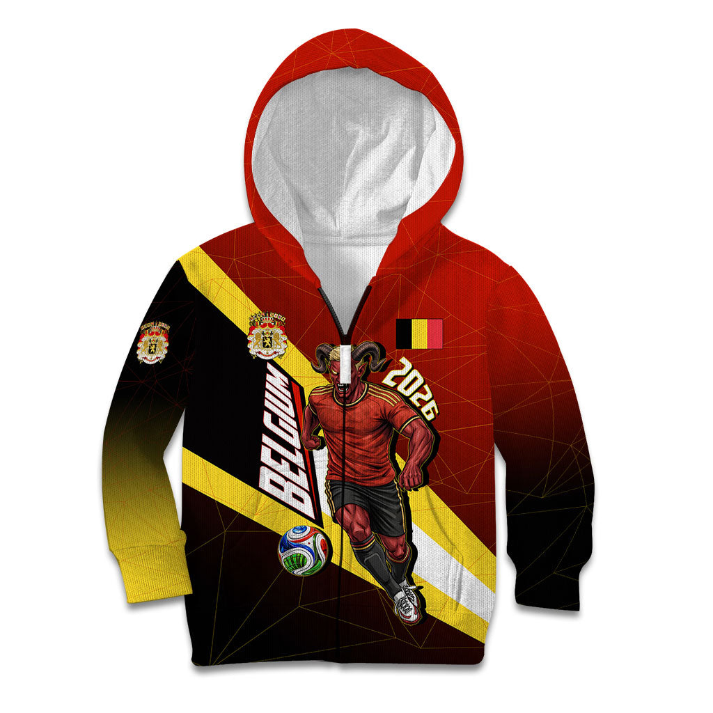 Personalized Belgium Red Devils Football Mascot Kid Hoodie Fierce Devil Graphic With Belgian Flag