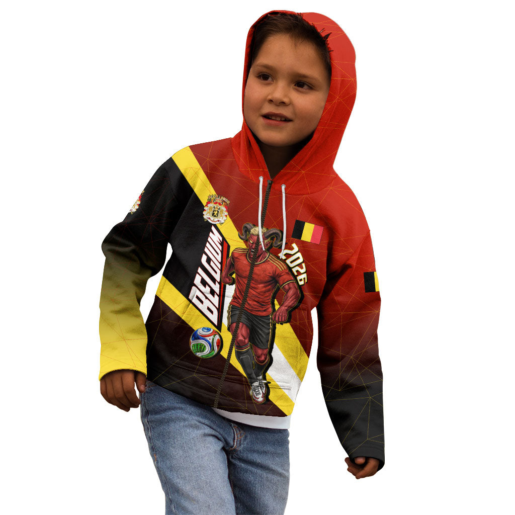 Personalized Belgium Red Devils Football Mascot Kid Hoodie Fierce Devil Graphic With Belgian Flag