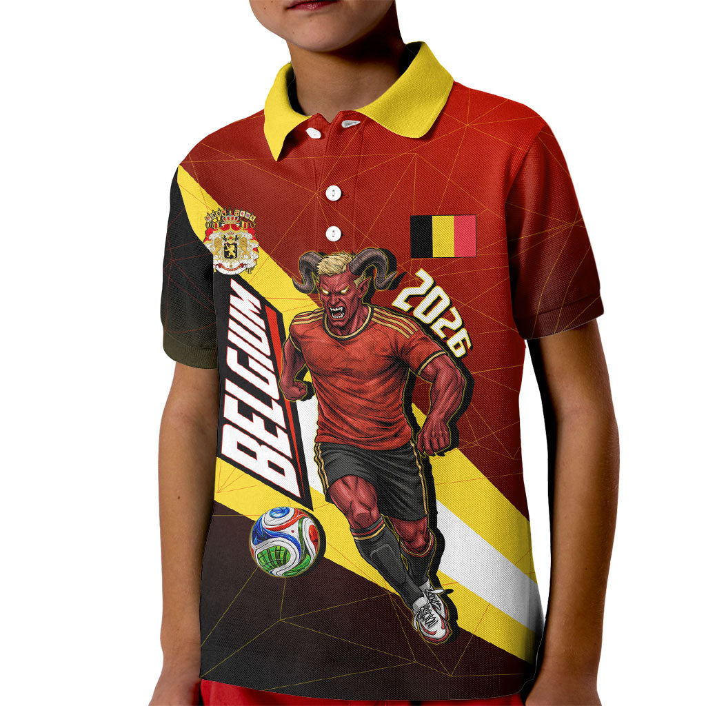 Personalized Belgium Red Devils Football Mascot Kid Polo Shirt Fierce Devil Graphic With Belgian Flag