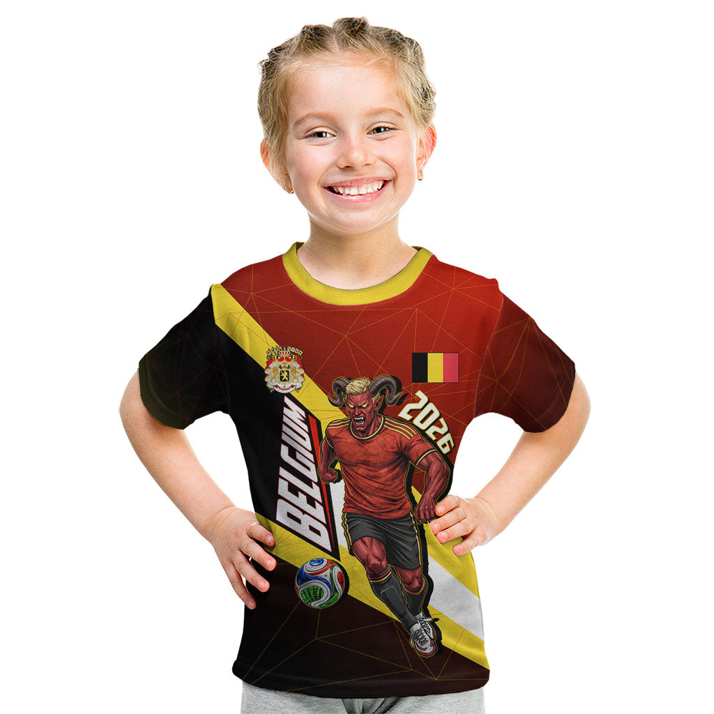 Personalized Belgium Red Devils Football Mascot Kid T Shirt Fierce Devil Graphic With Belgian Flag