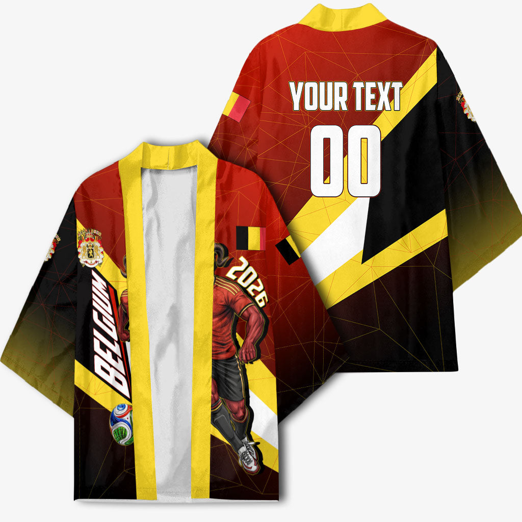 Personalized Belgium Red Devils Football Mascot Kimono Fierce Devil Graphic With Belgian Flag