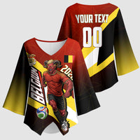 Personalized Belgium Red Devils Football Mascot Kimono Sleeve Blouse Fierce Devil Graphic With Belgian Flag