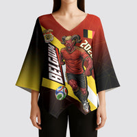 Personalized Belgium Red Devils Football Mascot Kimono Sleeve Blouse Fierce Devil Graphic With Belgian Flag
