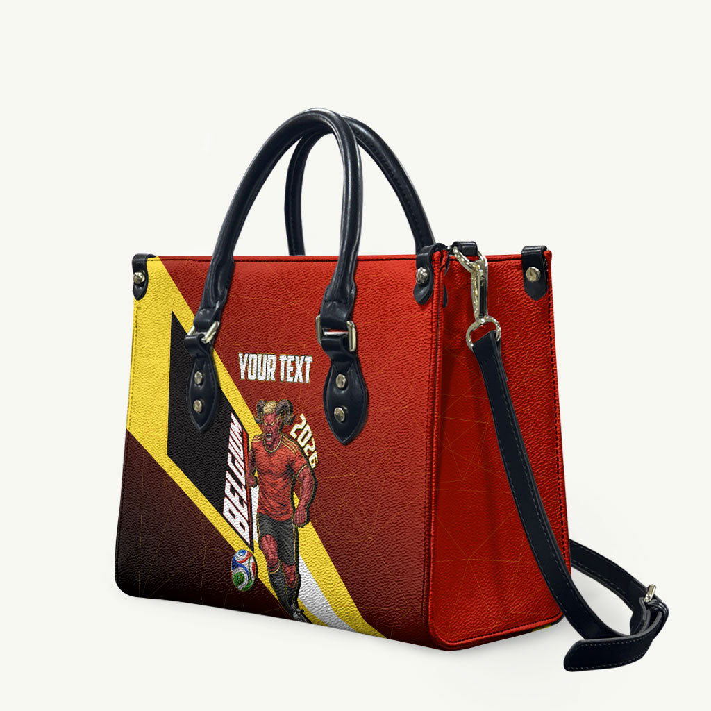 Personalized Belgium Red Devils Football Mascot Leather Bag Fierce Devil Graphic With Belgian Flag