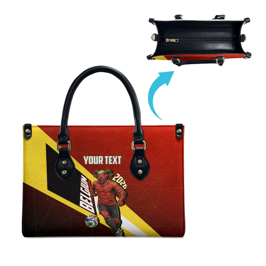 Personalized Belgium Red Devils Football Mascot Leather Bag Fierce Devil Graphic With Belgian Flag