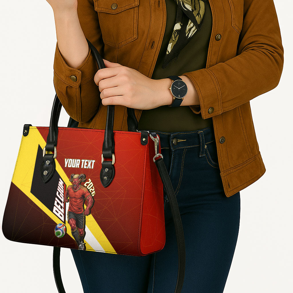 Personalized Belgium Red Devils Football Mascot Leather Bag Fierce Devil Graphic With Belgian Flag