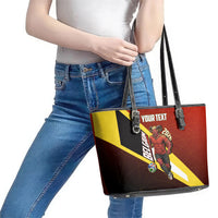 Personalized Belgium Red Devils Football Mascot Leather Tote Bag Fierce Devil Graphic With Belgian Flag