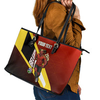 Personalized Belgium Red Devils Football Mascot Leather Tote Bag Fierce Devil Graphic With Belgian Flag