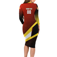 Personalized Belgium Red Devils Football Mascot Long Sleeve Bodycon Dress Fierce Devil Graphic With Belgian Flag