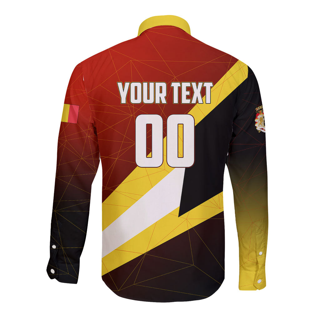 Personalized Belgium Red Devils Football Mascot Long Sleeve Button Shirt Fierce Devil Graphic With Belgian Flag