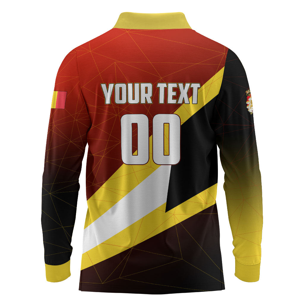 Personalized Belgium Red Devils Football Mascot Long Sleeve Polo Shirt Fierce Devil Graphic With Belgian Flag
