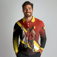 Personalized Belgium Red Devils Football Mascot Long Sleeve Polo Shirt Fierce Devil Graphic With Belgian Flag