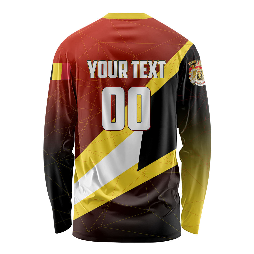 Personalized Belgium Red Devils Football Mascot Long Sleeve Shirt Fierce Devil Graphic With Belgian Flag