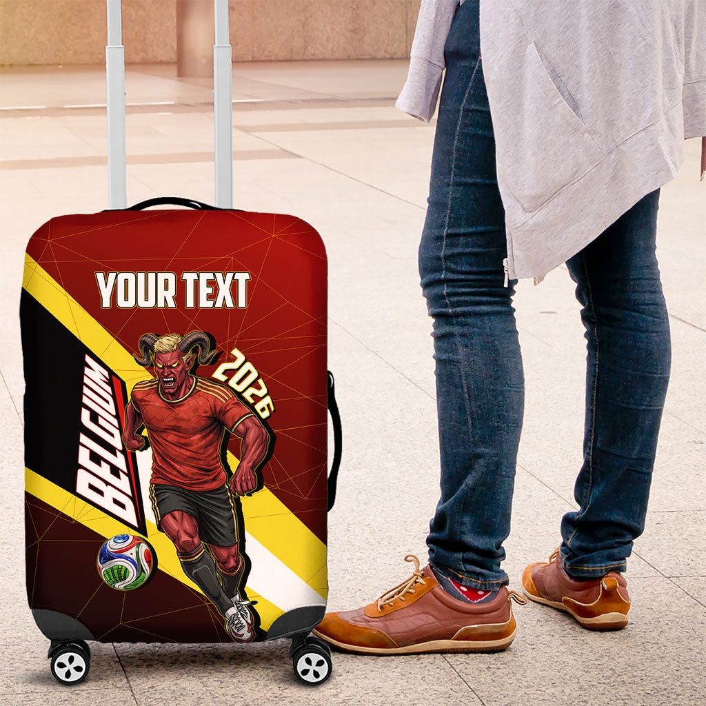 Personalized Belgium Red Devils Football Mascot Luggage Cover Fierce Devil Graphic With Belgian Flag