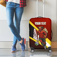 Personalized Belgium Red Devils Football Mascot Luggage Cover Fierce Devil Graphic With Belgian Flag