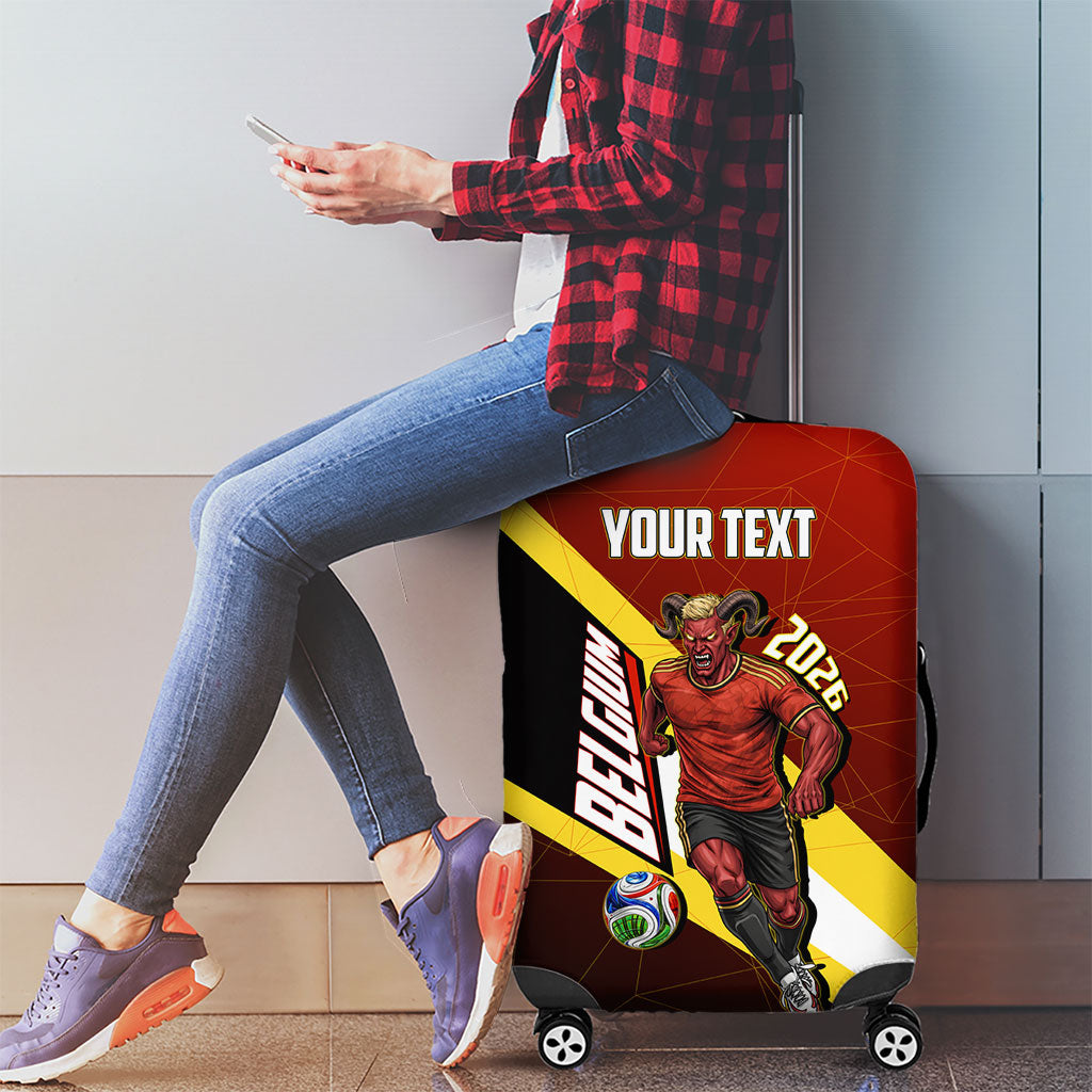 Personalized Belgium Red Devils Football Mascot Luggage Cover Fierce Devil Graphic With Belgian Flag