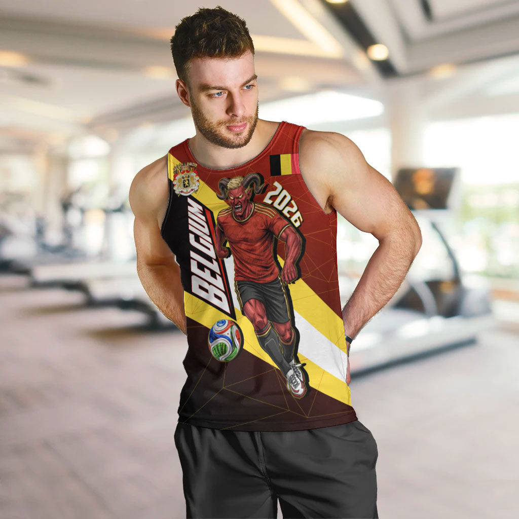 Personalized Belgium Red Devils Football Mascot Men Tank Top Fierce Devil Graphic With Belgian Flag
