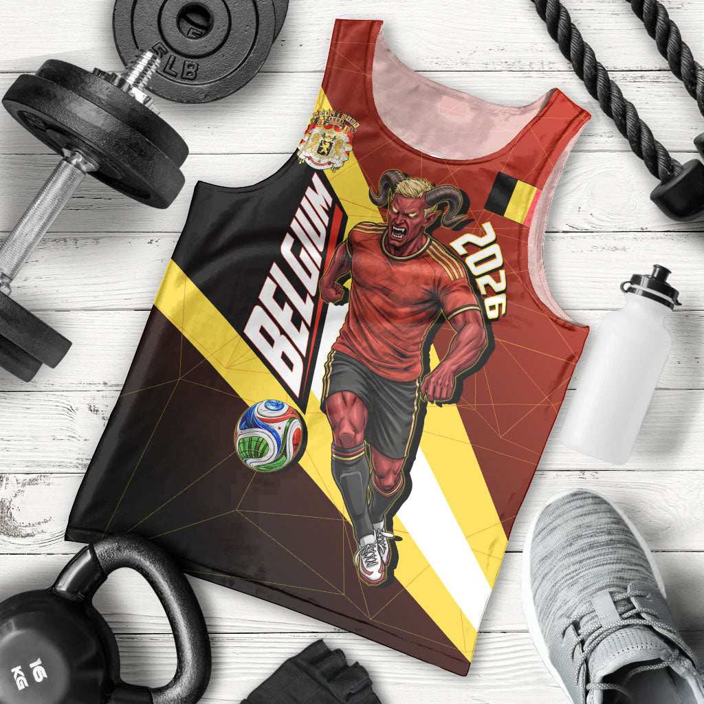 Personalized Belgium Red Devils Football Mascot Men Tank Top Fierce Devil Graphic With Belgian Flag