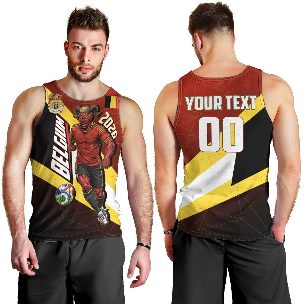 Personalized Belgium Red Devils Football Mascot Men Tank Top Fierce Devil Graphic With Belgian Flag
