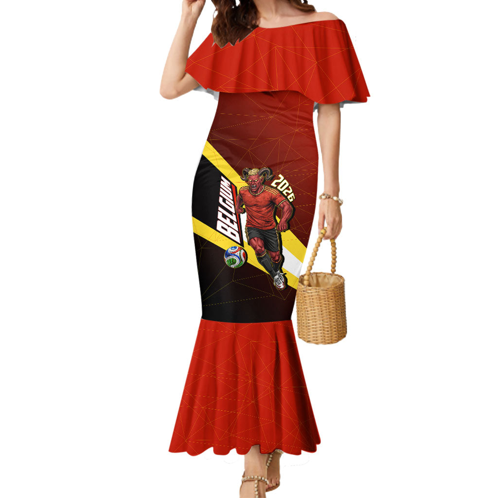 Personalized Belgium Red Devils Football Mascot Mermaid Dress Fierce Devil Graphic With Belgian Flag