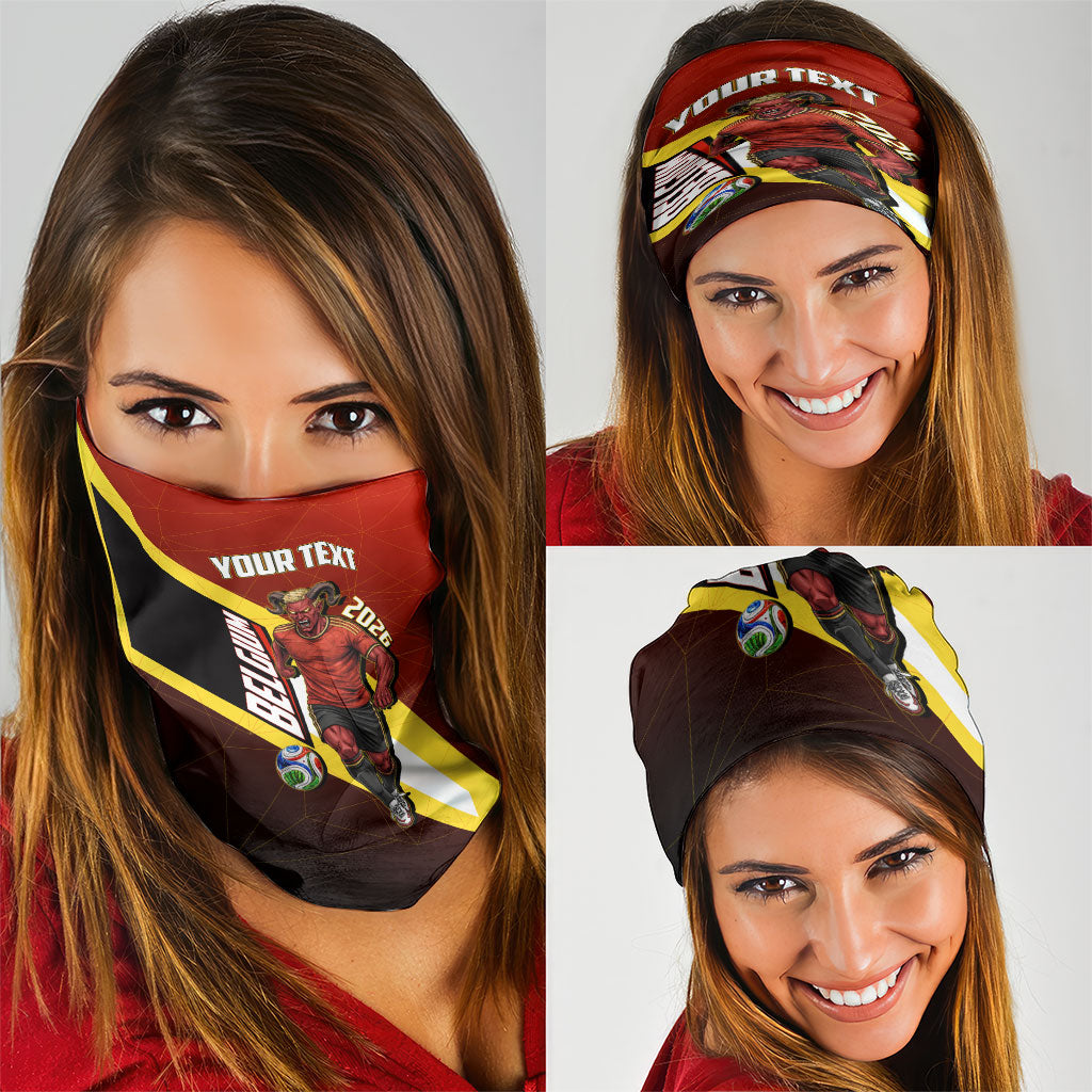 Personalized Belgium Red Devils Football Mascot Neck Gaiter Fierce Devil Graphic With Belgian Flag