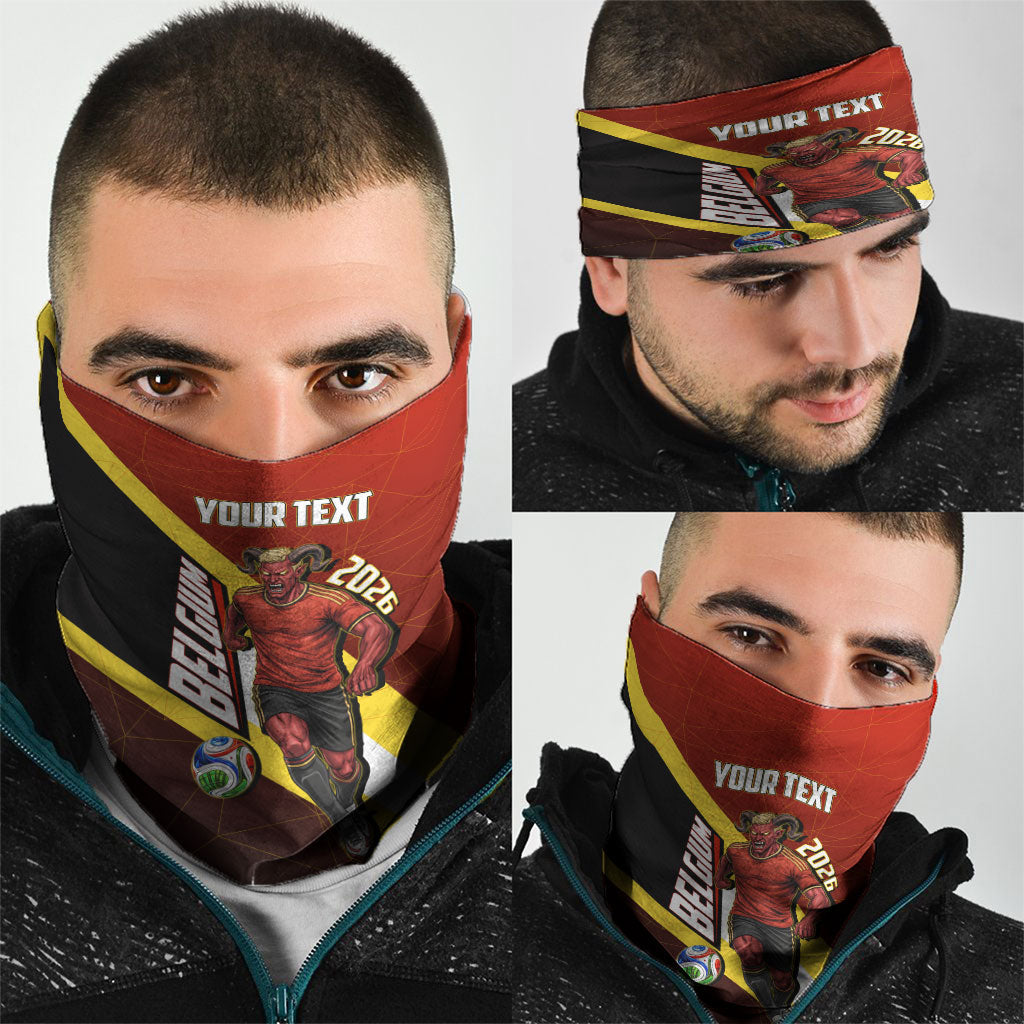 Personalized Belgium Red Devils Football Mascot Neck Gaiter Fierce Devil Graphic With Belgian Flag