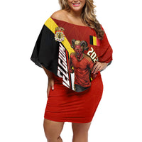 Personalized Belgium Red Devils Football Mascot Off Shoulder Short Dress Fierce Devil Graphic With Belgian Flag