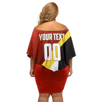 Personalized Belgium Red Devils Football Mascot Off Shoulder Short Dress Fierce Devil Graphic With Belgian Flag
