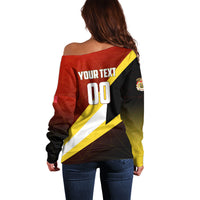 Personalized Belgium Red Devils Football Mascot Off Shoulder Sweater Fierce Devil Graphic With Belgian Flag