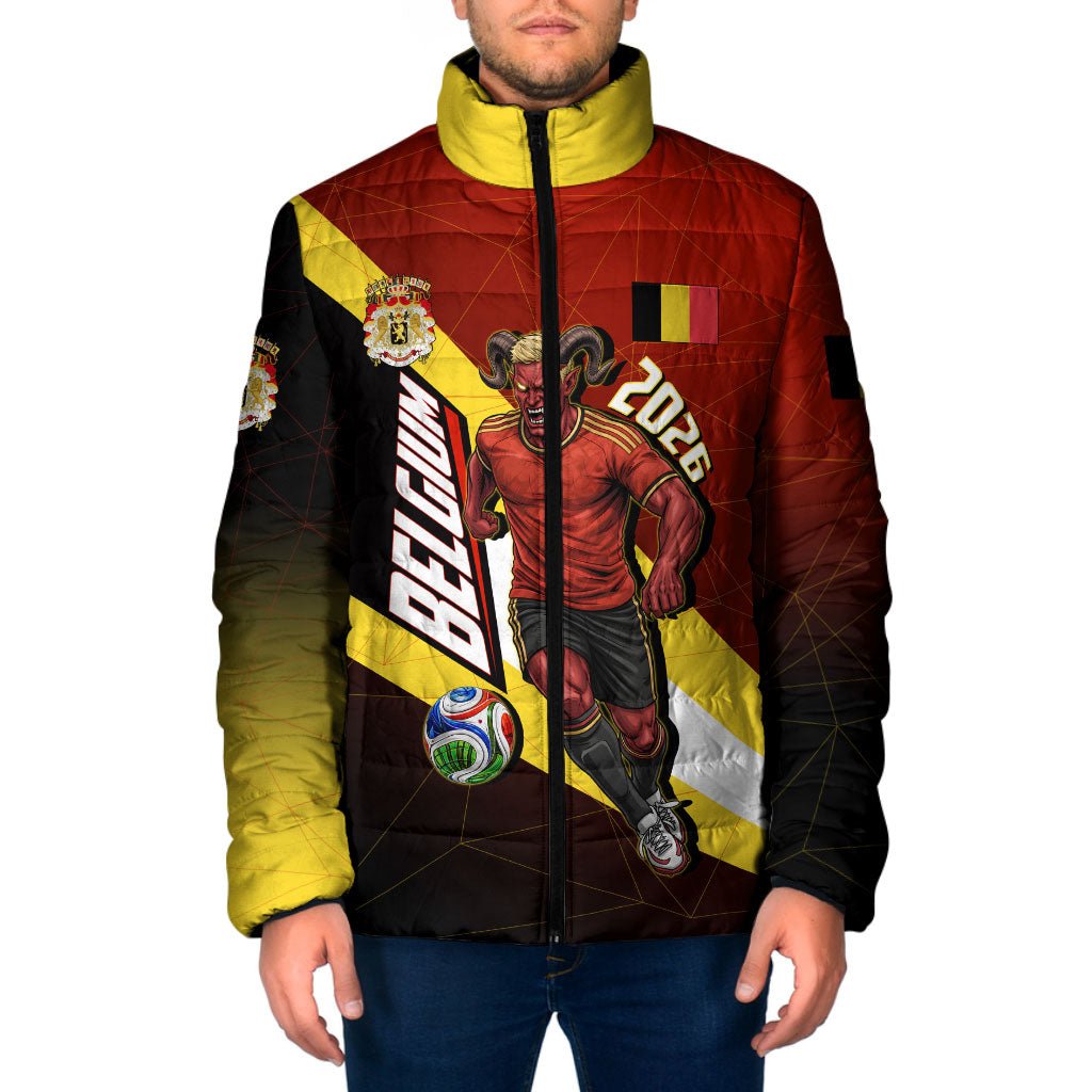 Personalized Belgium Red Devils Football Mascot Padded Jacket Fierce Devil Graphic With Belgian Flag