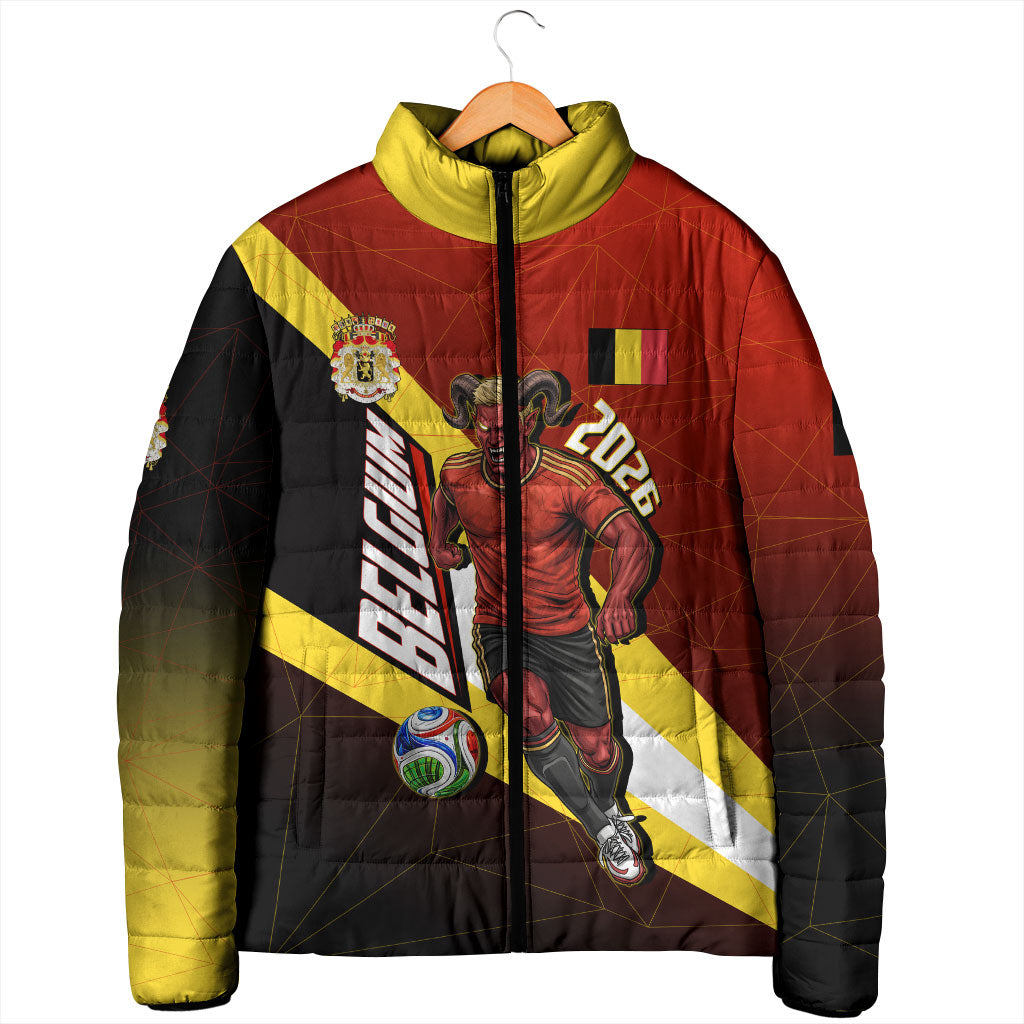 Personalized Belgium Red Devils Football Mascot Padded Jacket Fierce Devil Graphic With Belgian Flag