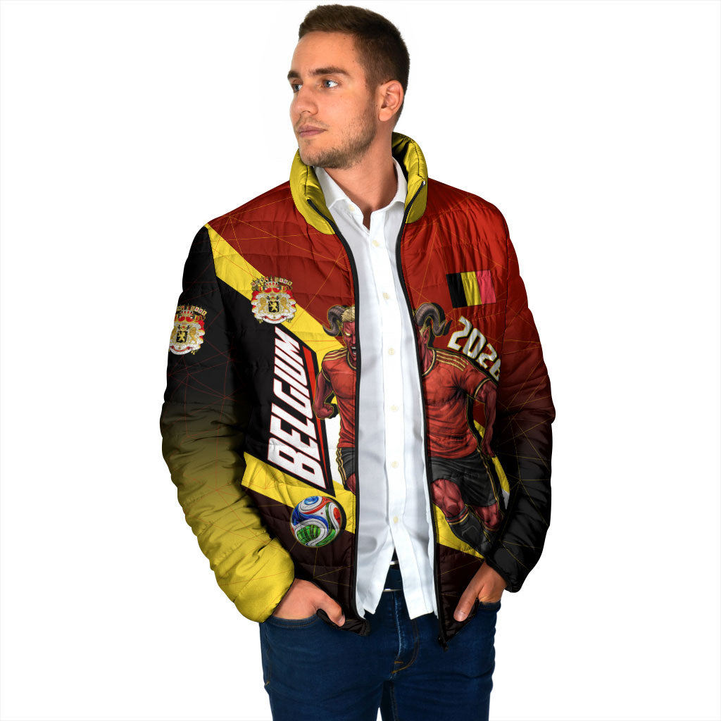 Personalized Belgium Red Devils Football Mascot Padded Jacket Fierce Devil Graphic With Belgian Flag