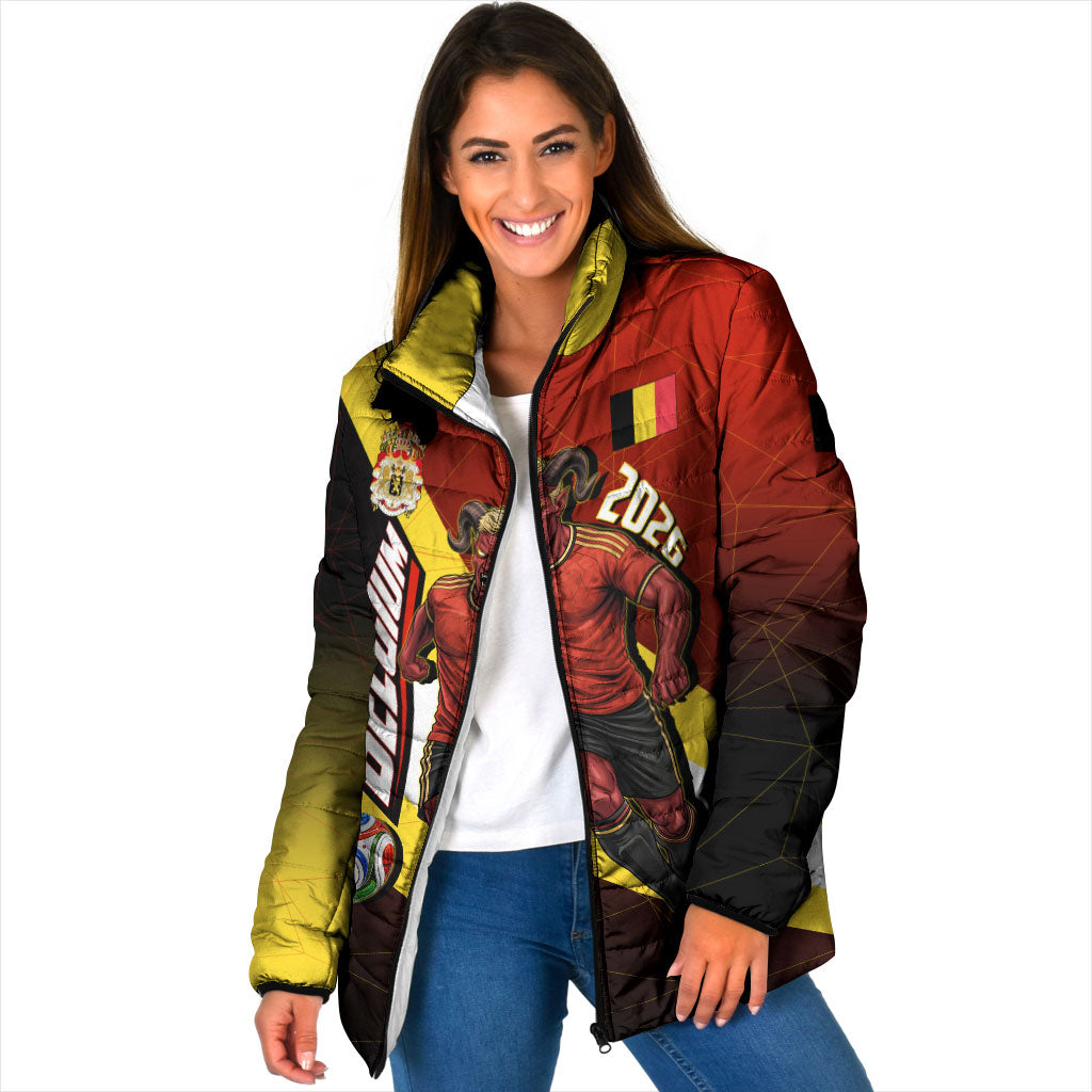 Personalized Belgium Red Devils Football Mascot Padded Jacket Fierce Devil Graphic With Belgian Flag