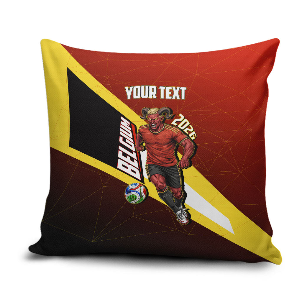 Personalized Belgium Red Devils Football Mascot Pillow Cover Fierce Devil Graphic With Belgian Flag