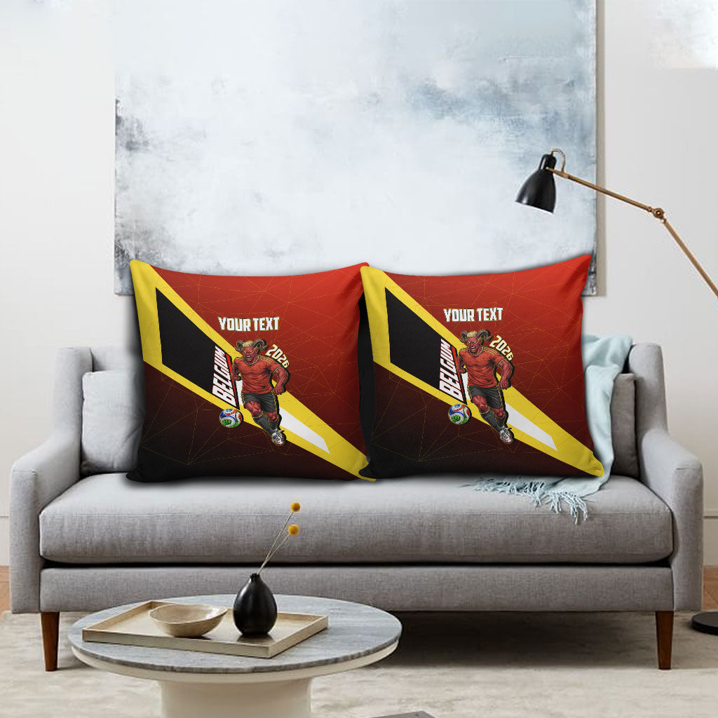 Personalized Belgium Red Devils Football Mascot Pillow Cover Fierce Devil Graphic With Belgian Flag