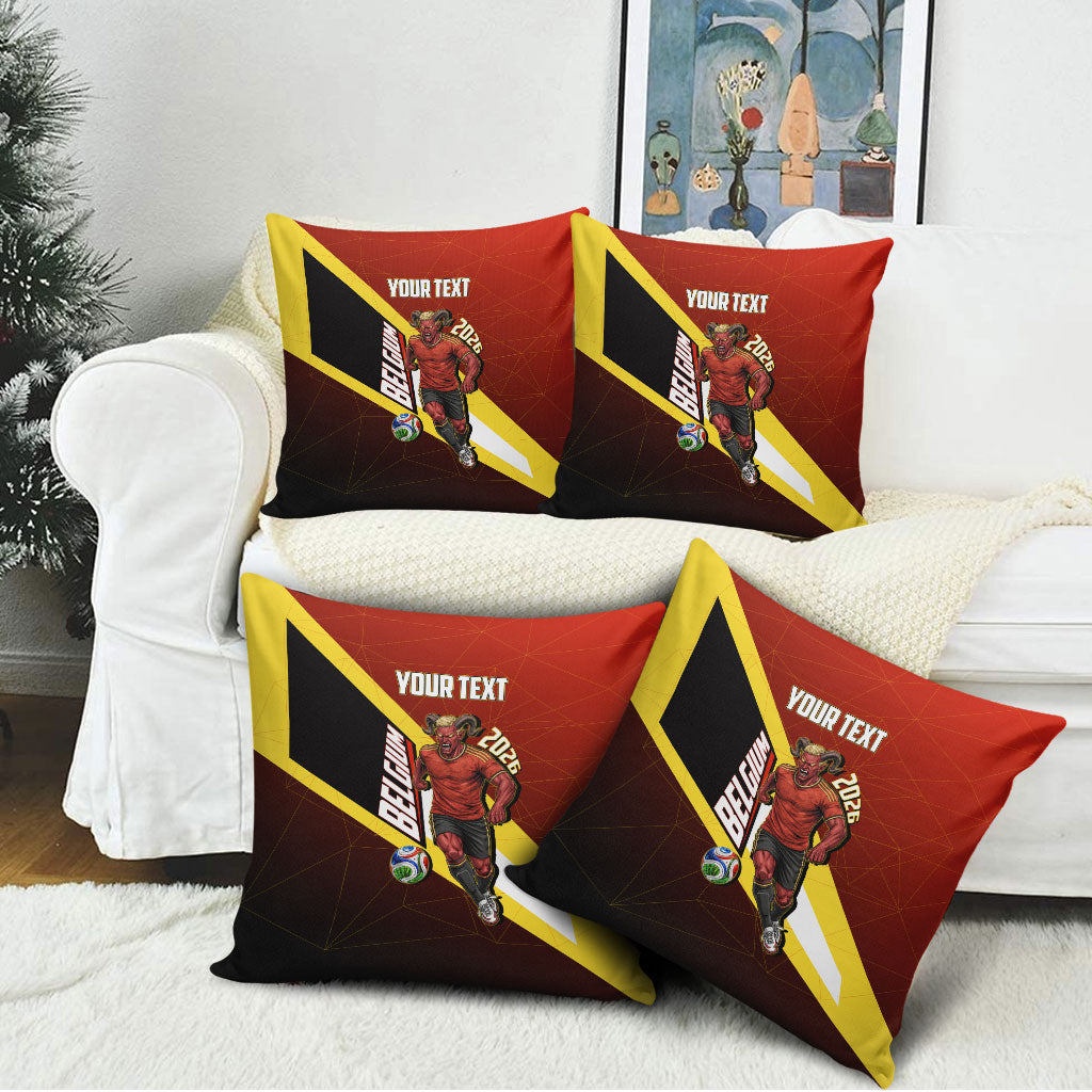 Personalized Belgium Red Devils Football Mascot Pillow Cover Fierce Devil Graphic With Belgian Flag
