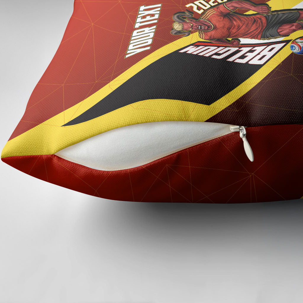 Personalized Belgium Red Devils Football Mascot Pillow Cover Fierce Devil Graphic With Belgian Flag