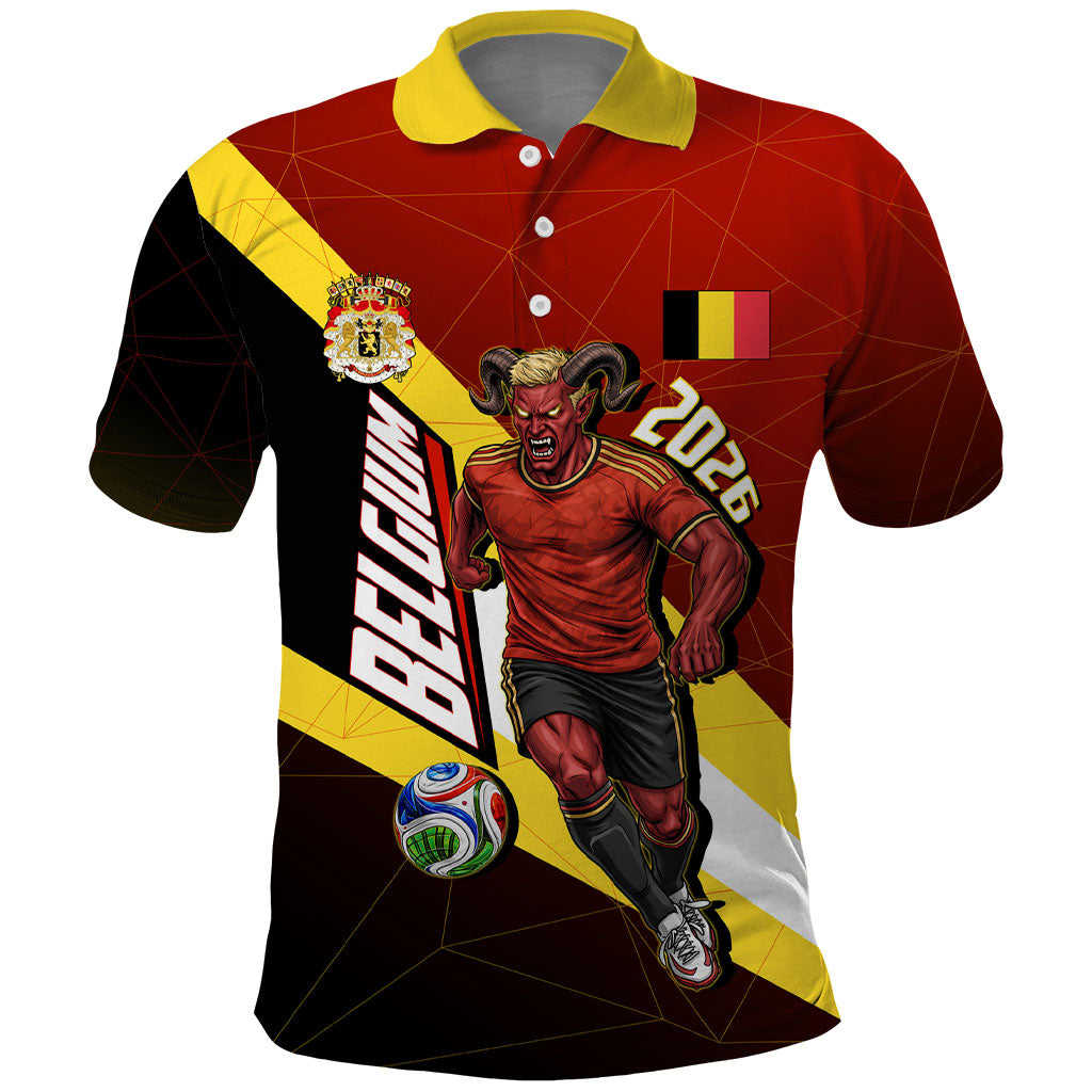 Personalized Belgium Red Devils Football Mascot Polo Shirt Fierce Devil Graphic With Belgian Flag