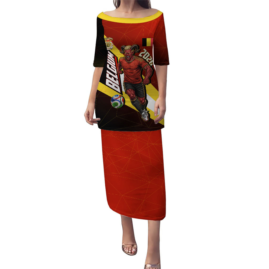 Personalized Belgium Red Devils Football Mascot Puletasi Fierce Devil Graphic With Belgian Flag