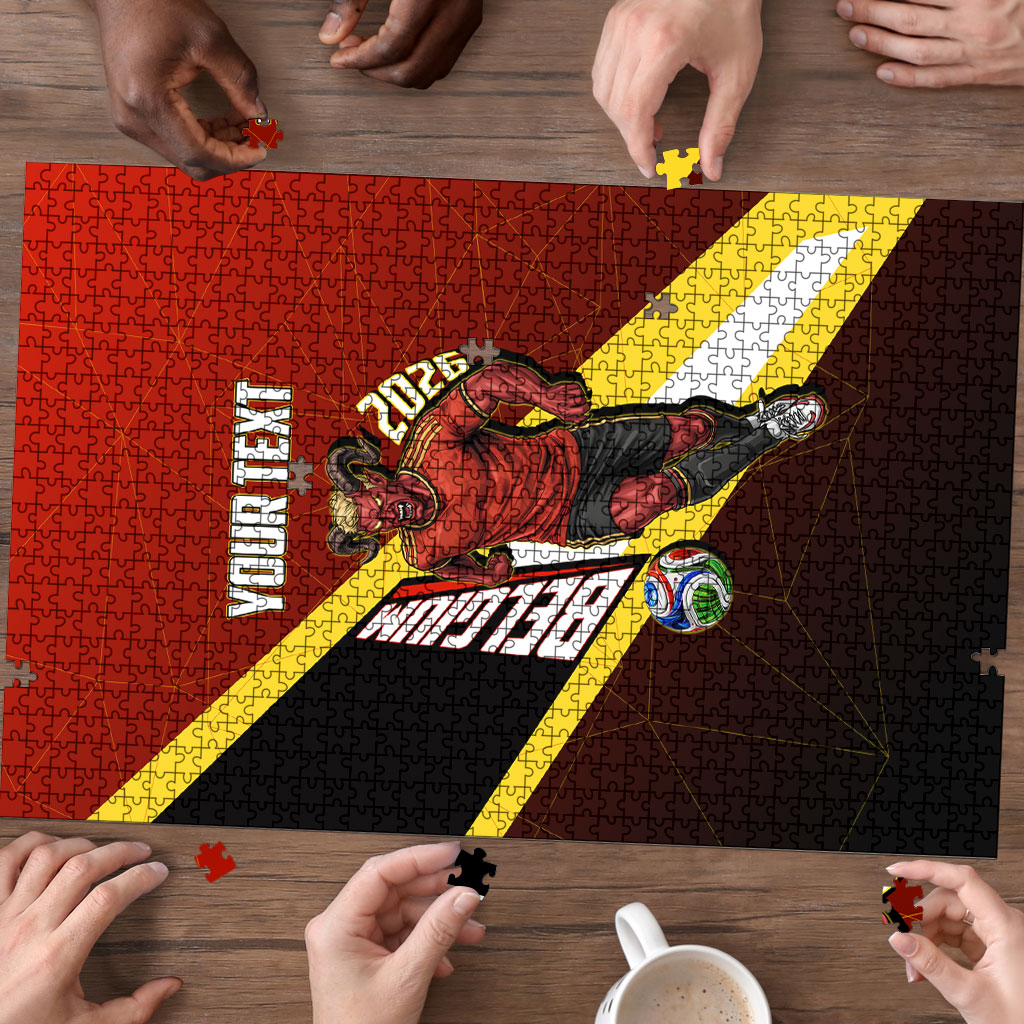 Personalized Belgium Red Devils Football Mascot Puzzle Fierce Devil Graphic With Belgian Flag